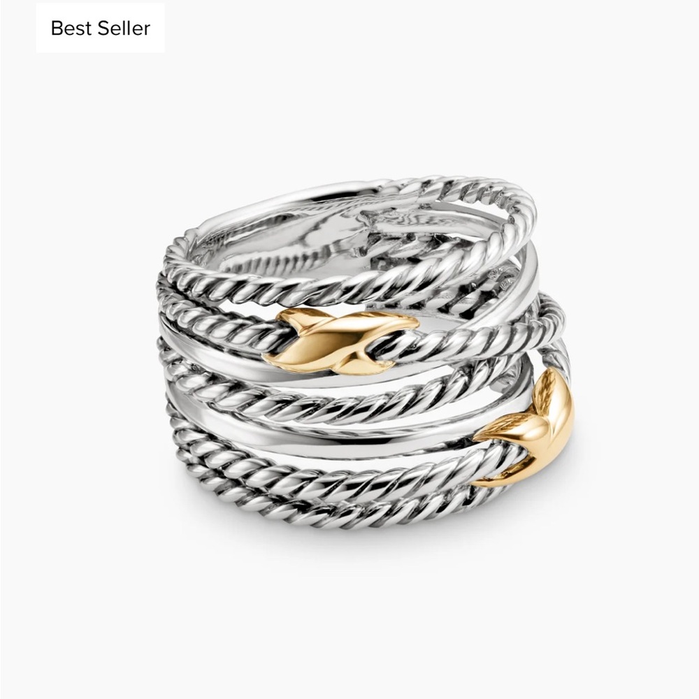 David Yurman Multi-Band Cable Ring in Silver with Gold Accents